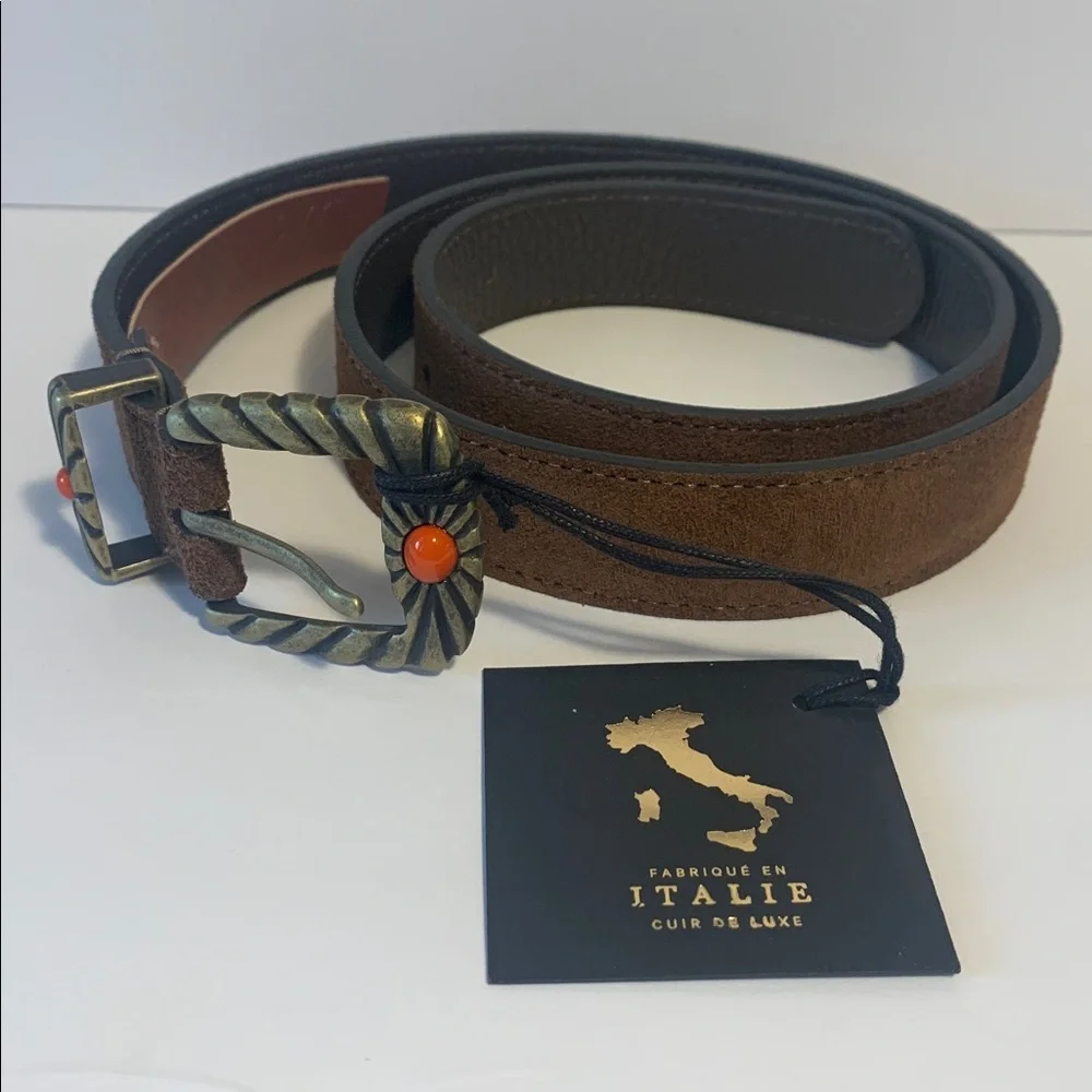 Cuoieria Artigiana Made‎ in Italy Women’s Suede/Leather Belt S/M Brown NWT